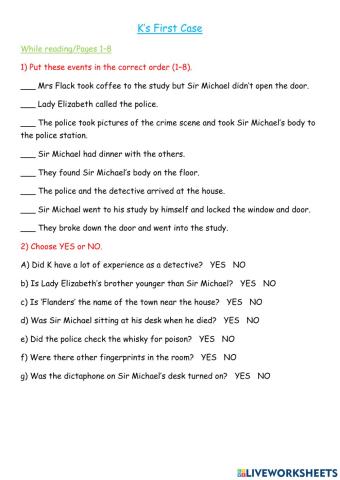 K's First Case Exercises: pages 1 to 8