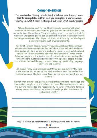 Coming Home To Country - Comprehension