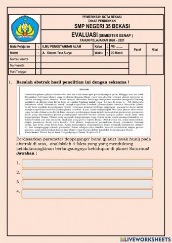 Evaluasi sistem tata surya
