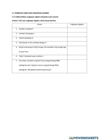 Latihan 5.1 ungkapan algebra