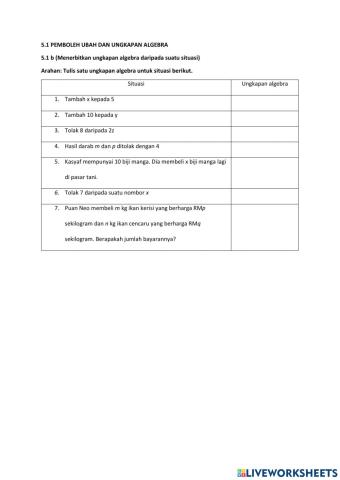 Latihan 5.1 ungkapan algebra