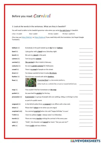 Before you read - CARNIVAL