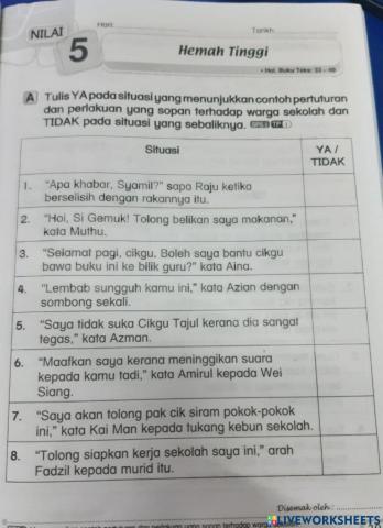 Hemah tinggi tahun 3