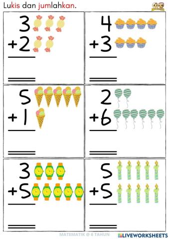 Maths : tambah 1-10 (6 Tahun)