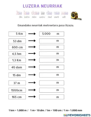 Luzera Neurriak metroetara