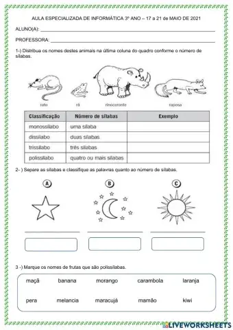 Classificação da palavra quanto ao número