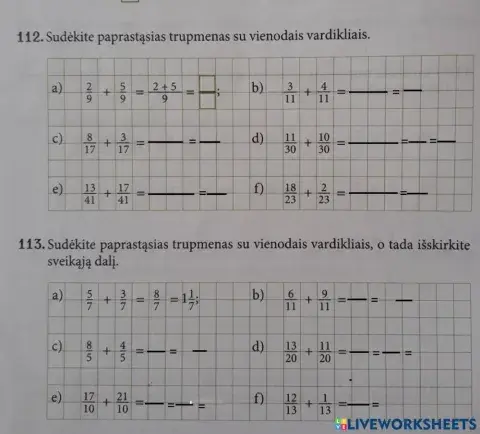 Trupmenų su vienodais vardikliais sudėtis
