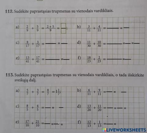 Trupmenų su vienodais vardikliais sudėtis