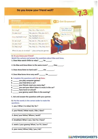 Go Getter 1 U7.3 Get grammar Do you know your friend?