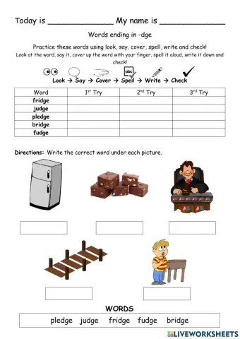 Words ending in -dge - Phonics