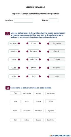 Lengua - Repaso 4 - Campo semántico y familia de palabras