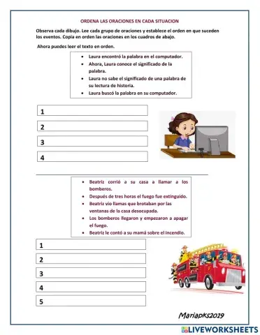 Ordenar oraciones de eventos