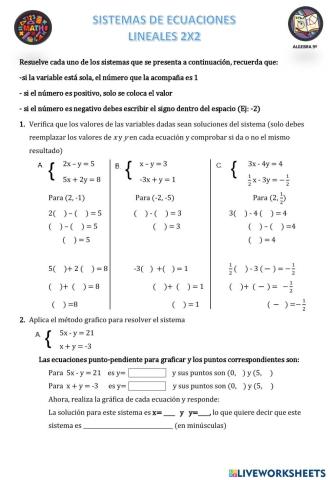 Sistemas de Ecuaciones 2x2. Método grafico, sustitución y reducción