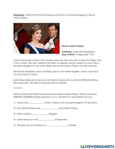 Queen Letizia Ordinal Numbers