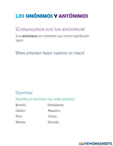 Los Sinónimos y Antónimos