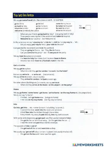 Prepositions in on at to into