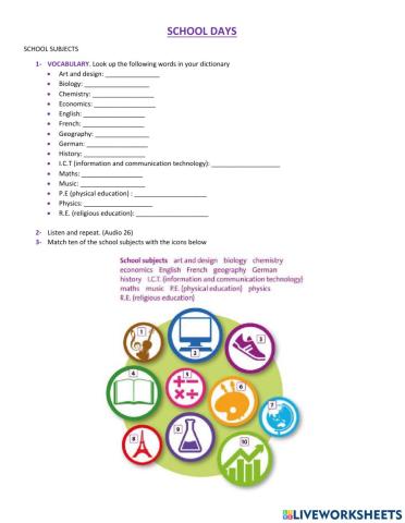 SCHOOL DAYS - SUBJECTS