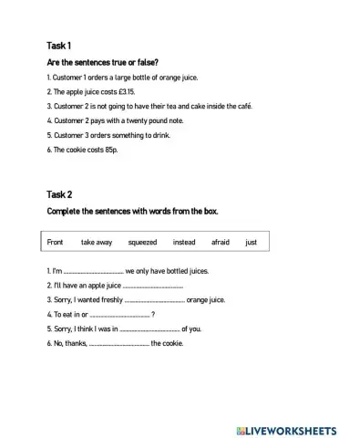 Ordering in a cafe - Tasks