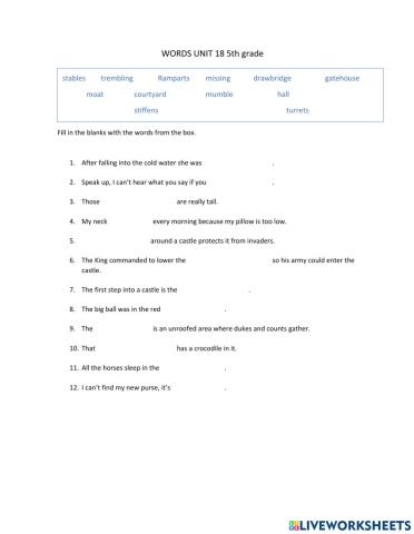 Vocabulary Words Unit 18 5th grade