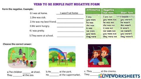Verb to be simple past negative form