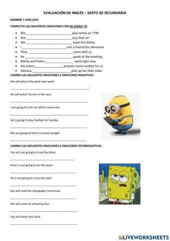 Evaluación sexto de secundaria- inglés