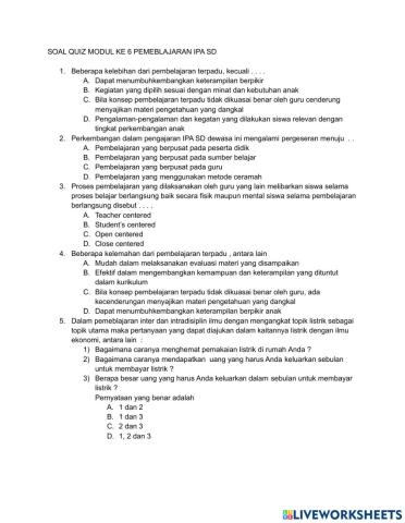 Quiz modul ke 6 pemeblajaran ipa sd