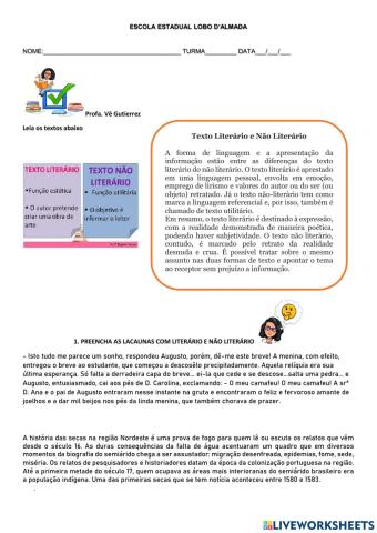 Texto literário e não literário
