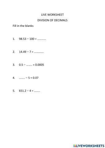 Division of Decimal Numbers