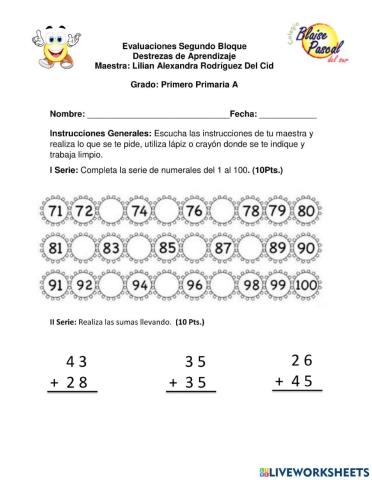 Examen Matemáticas Primero A