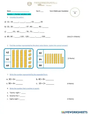 DIS Maths Term 3 Quiz 1 Foundation