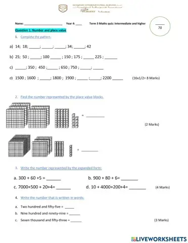 DIS Maths Term 3 Quiz 1 Intermediate and Higher