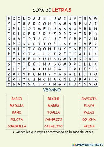 Sopa de letras - verano