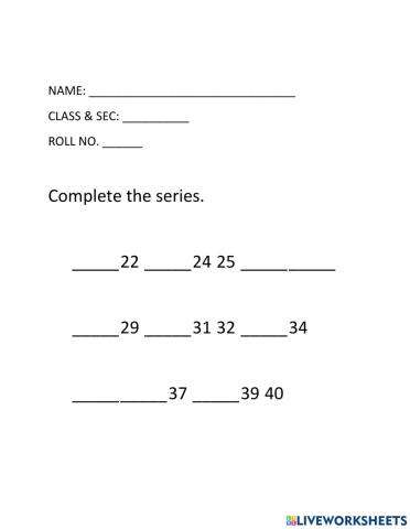 Complete the series (21 to 40)