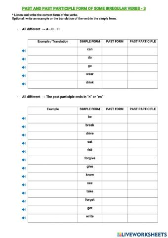 Past and Past Participle Form of some Irregular Verbs 3