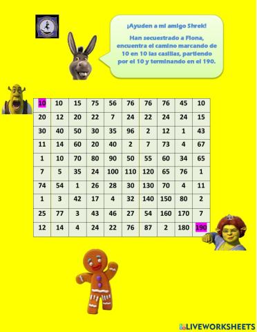 Laberinto de secuencia numérica de 10 en 10