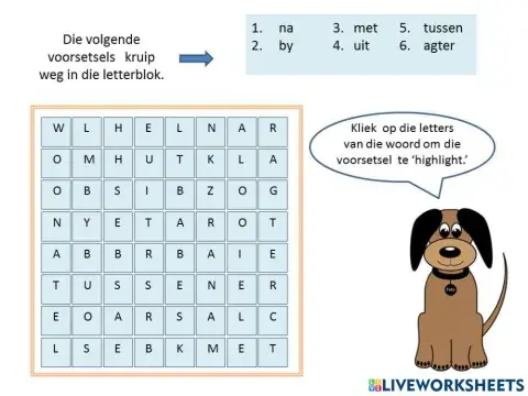 Voorsetsels  wordsearch