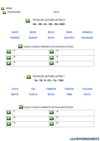 DITADO LETRAS S e T