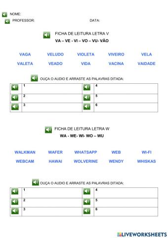 DITADO LETRAS V  e W