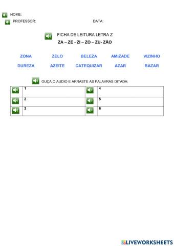 Ditado letras z