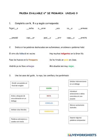 prueba lengua 6º unidad 9
