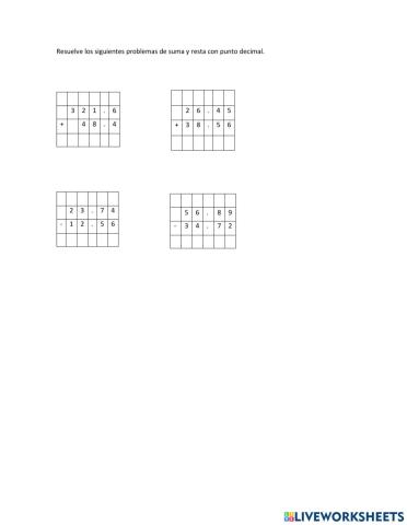 Suma y resta con punto decimal