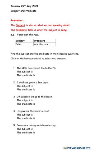 Identifying subject and predicate