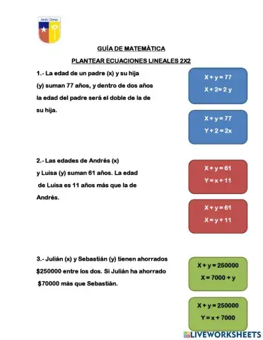 Plantear sistema de ecuaciones 2x2