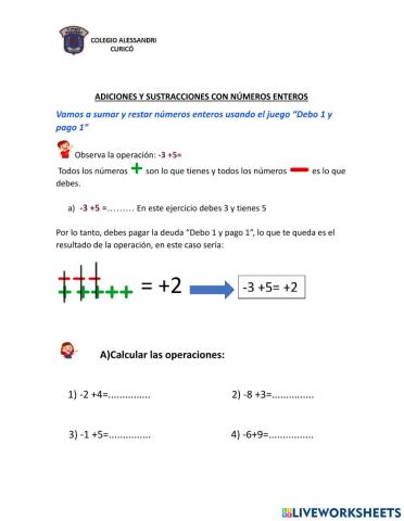 Adición y sustracción con números enteros