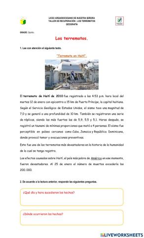 Taller de repaso: los terremotos