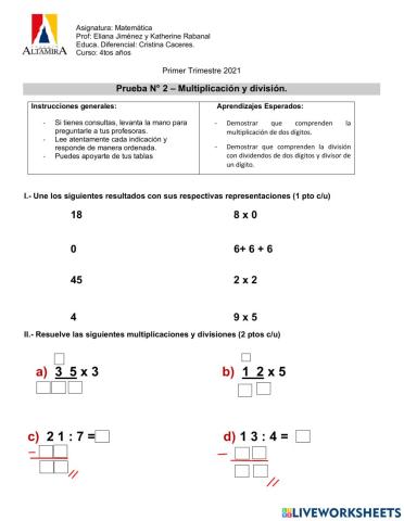 Prueba de division y multiplicación