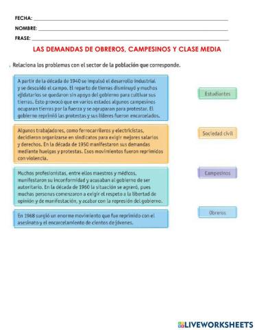 Demanda de obreros, campesiños y clase media