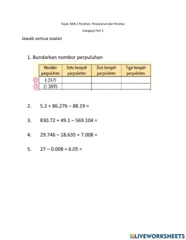 BAB 2 Pecahan, Perpuluhan dan Peratus