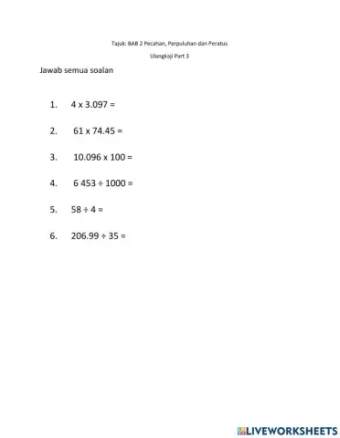 Pecahan, Perpuluhan dan Peratus