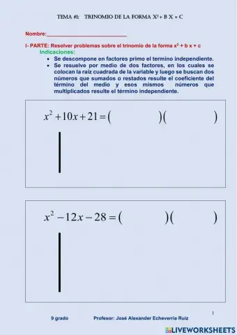 Trinomio de la forma x2 + b x + c